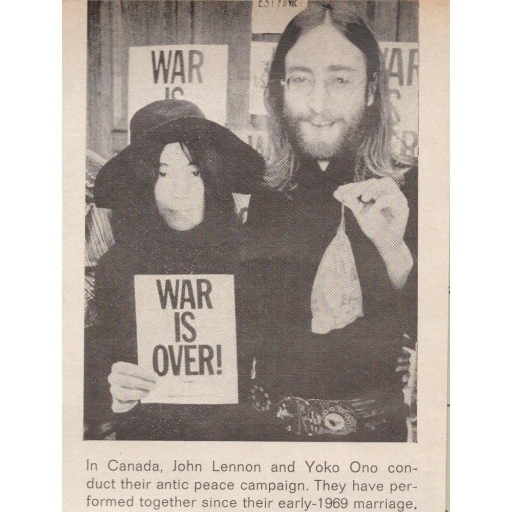 John Lennon Yoko Ono War Is Over Canada Peace Protest Vintage Magazine Photo 197